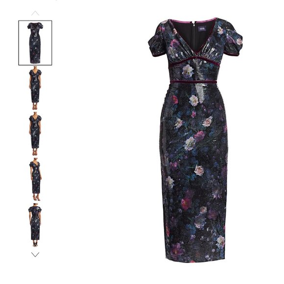 SALE Marchesa Notte Cap Sleeve Sequin Floral Dress NWOT - Picture 6 of 11